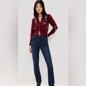 Cinq à Sept size L  Heritage Rose Patch Morgan cardigan sweater